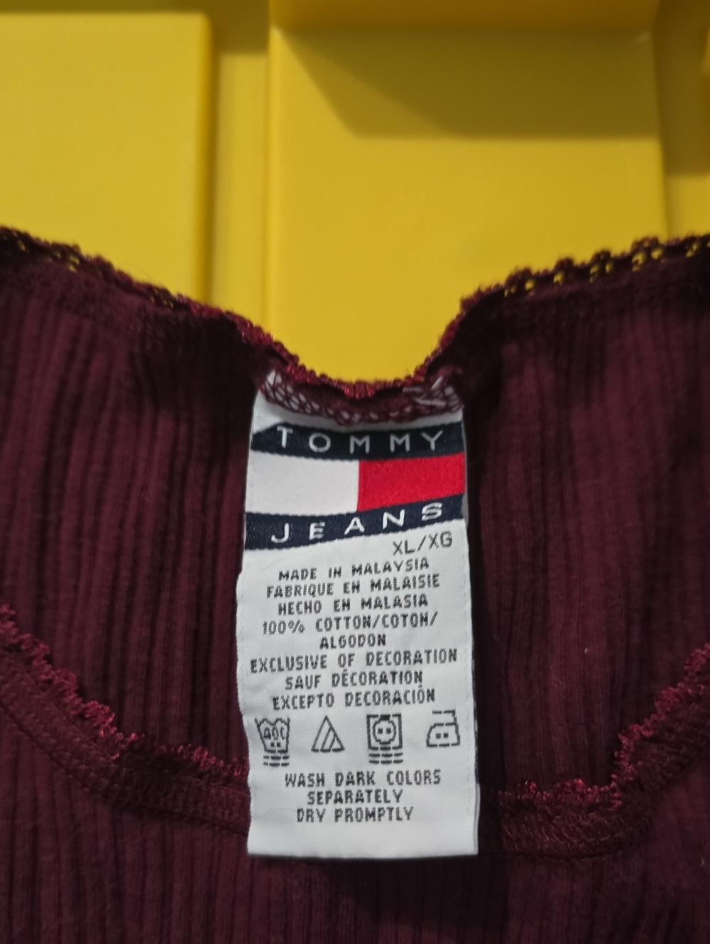 Y2k Slim Fit Tommy Jeans Ribbed Long Sleeve Shirt. Xl. Womens. Vguc - Picture 2 of 3